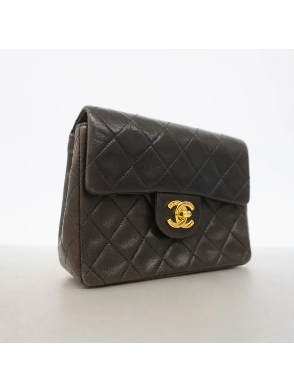 Chanel Shoulder Bag Quilted Lambskin Black Gold